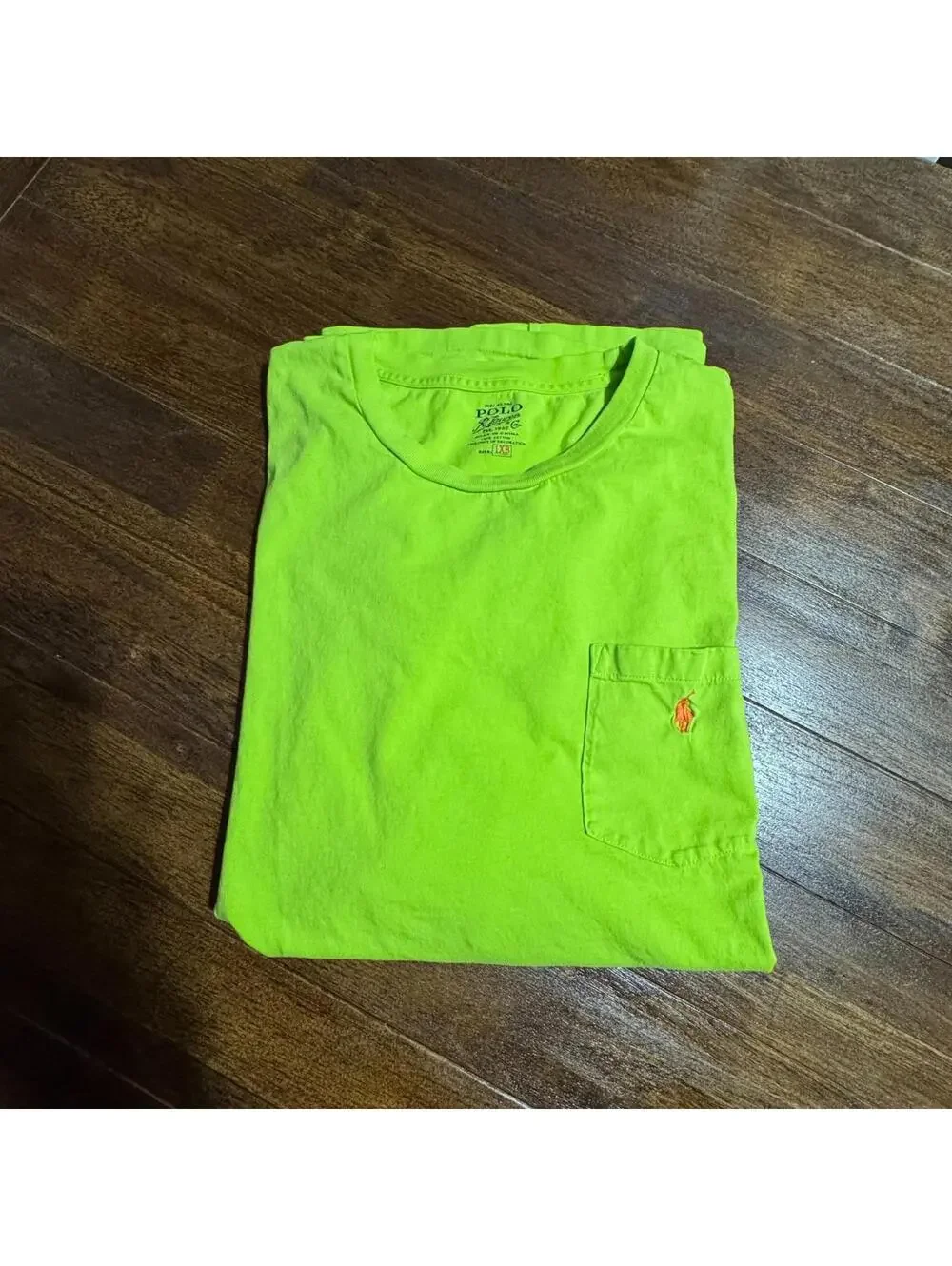Polo Ralph Lauren Pocket T Shirt 1XB Red Solid BRIGHT Green Pony Single Stitch - Picture 3 of 7